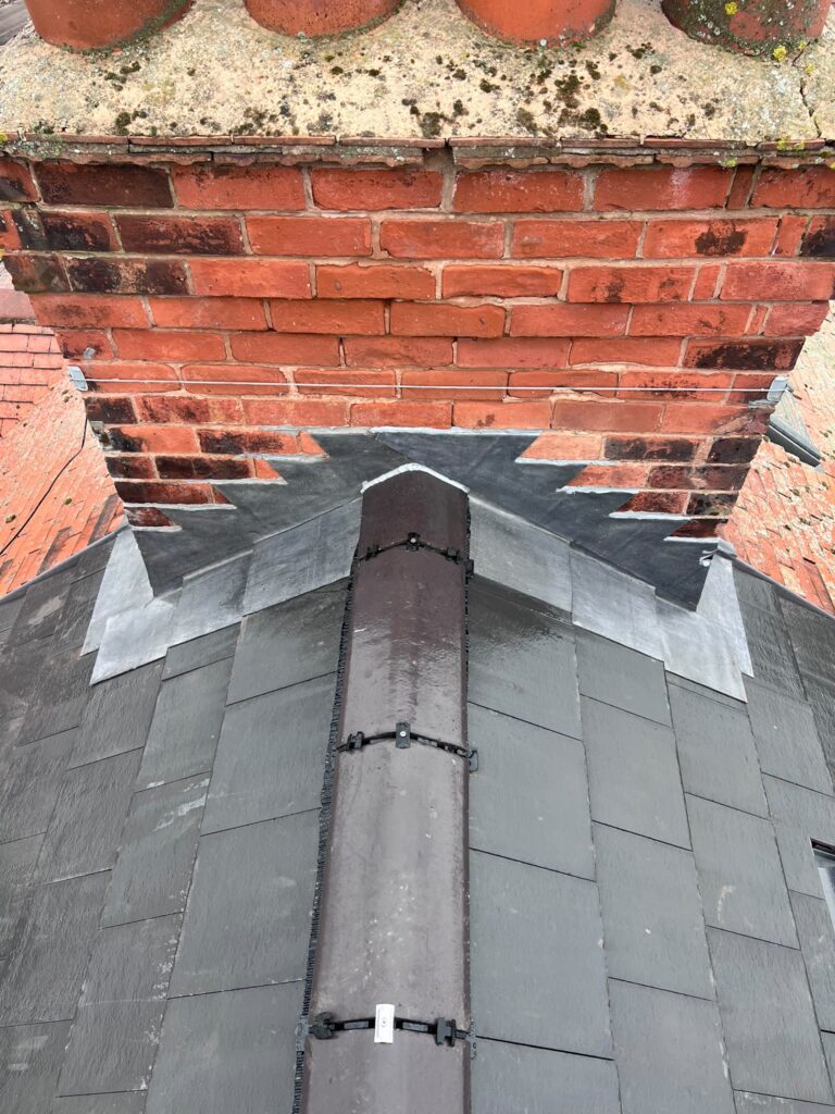 Renewed Code 4 chimney leadwork on a new roof in Worksop by Gold Zone Roofing